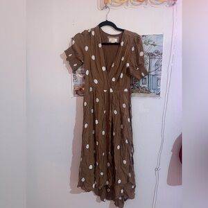 Maeve by Anthropologie Brown Polka Dot Midi Dress - Size US 6